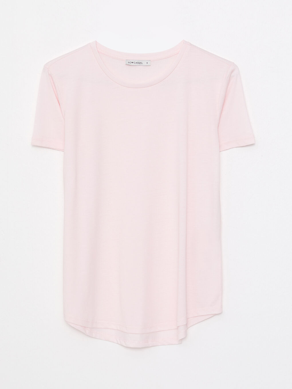 Pembe Bisiklet Yaka Düz Kısa Kollu Kadın Tişört-5