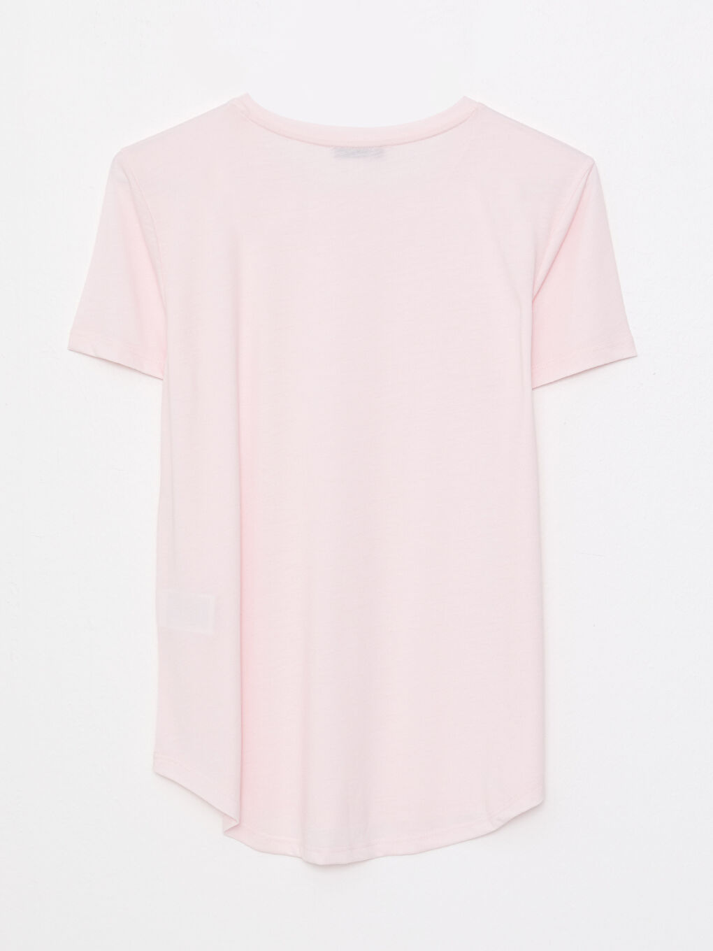 Pembe Bisiklet Yaka Düz Kısa Kollu Kadın Tişört-6