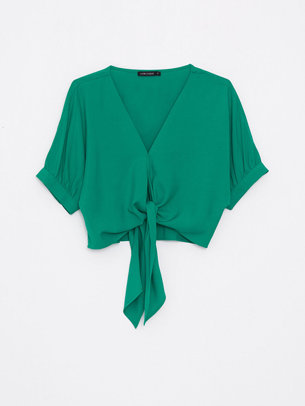 بلوزة ياقة على شكل حرف V كم قصير لمسة كتان للسيدات-5