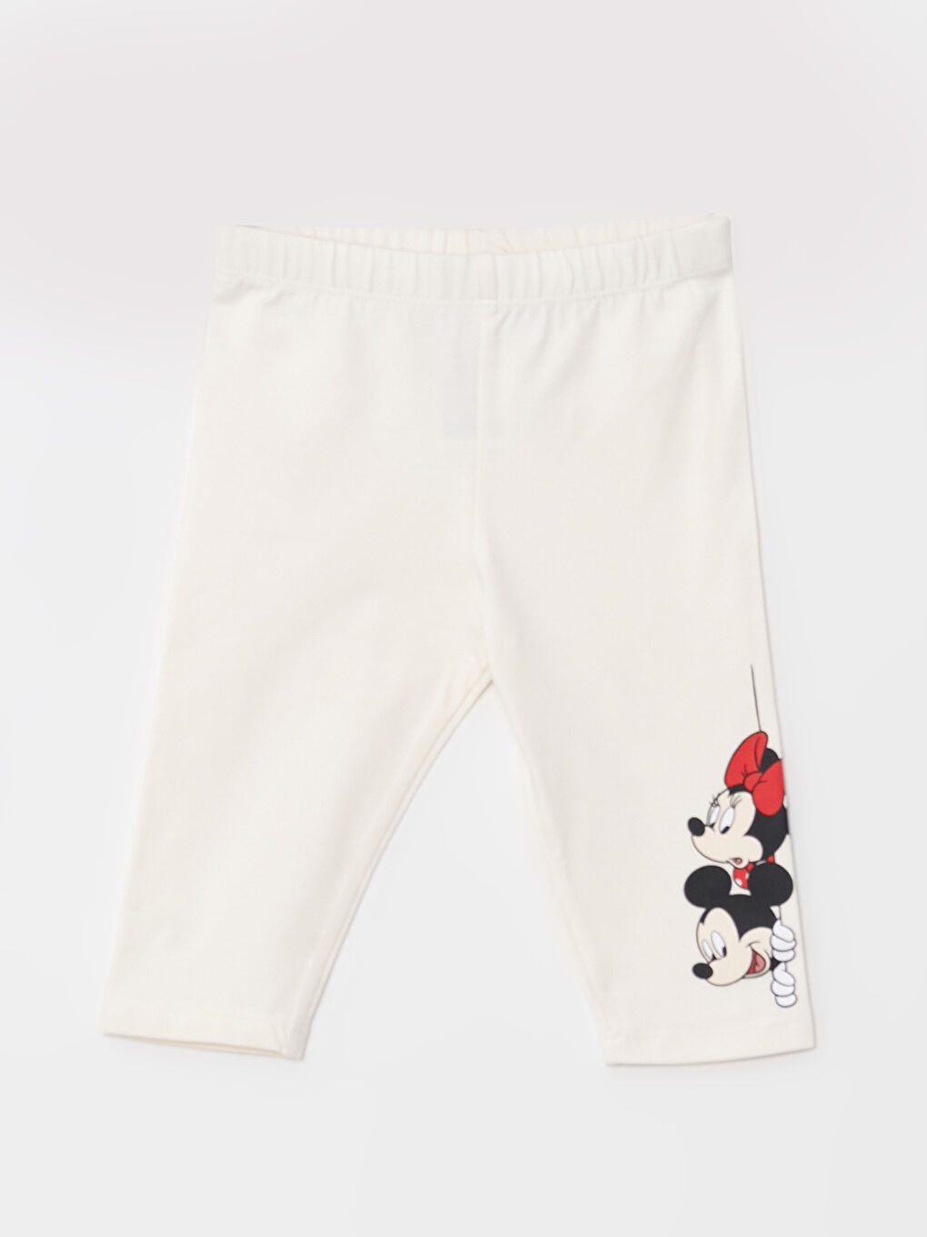 Pembe Bisiklet Yaka Kısa Kollu Minnie Mouse Baskılı Pamuklu Kız Bebek Tişört ve Tayt 2'li Takım-2