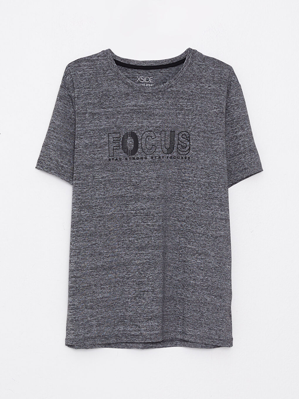 Gri Bisiklet Yaka Kısa Kollu Baskılı Erkek Tişört-5