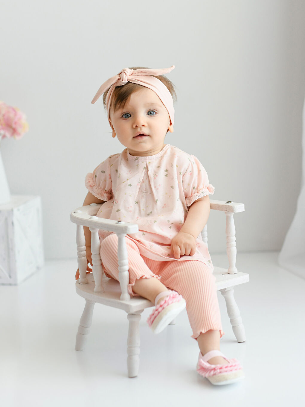 Pembe Bisiklet Yaka Kısa Kollu Baskılı Kız Bebek Tişört ve Tayt 2'li Takım