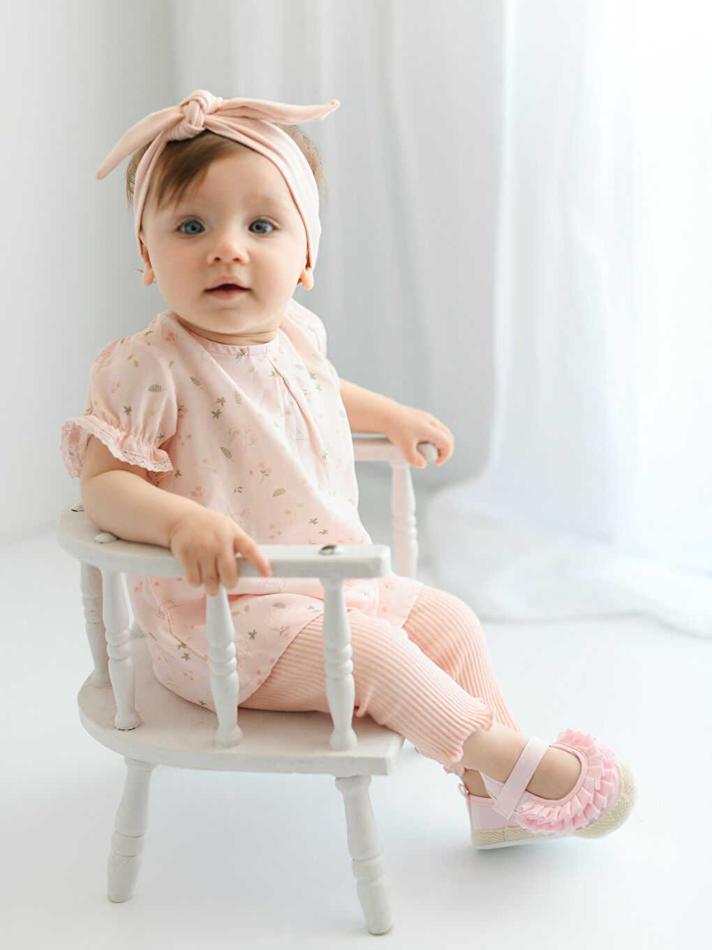 Pembe Bisiklet Yaka Kısa Kollu Baskılı Kız Bebek Tişört ve Tayt 2'li Takım-1