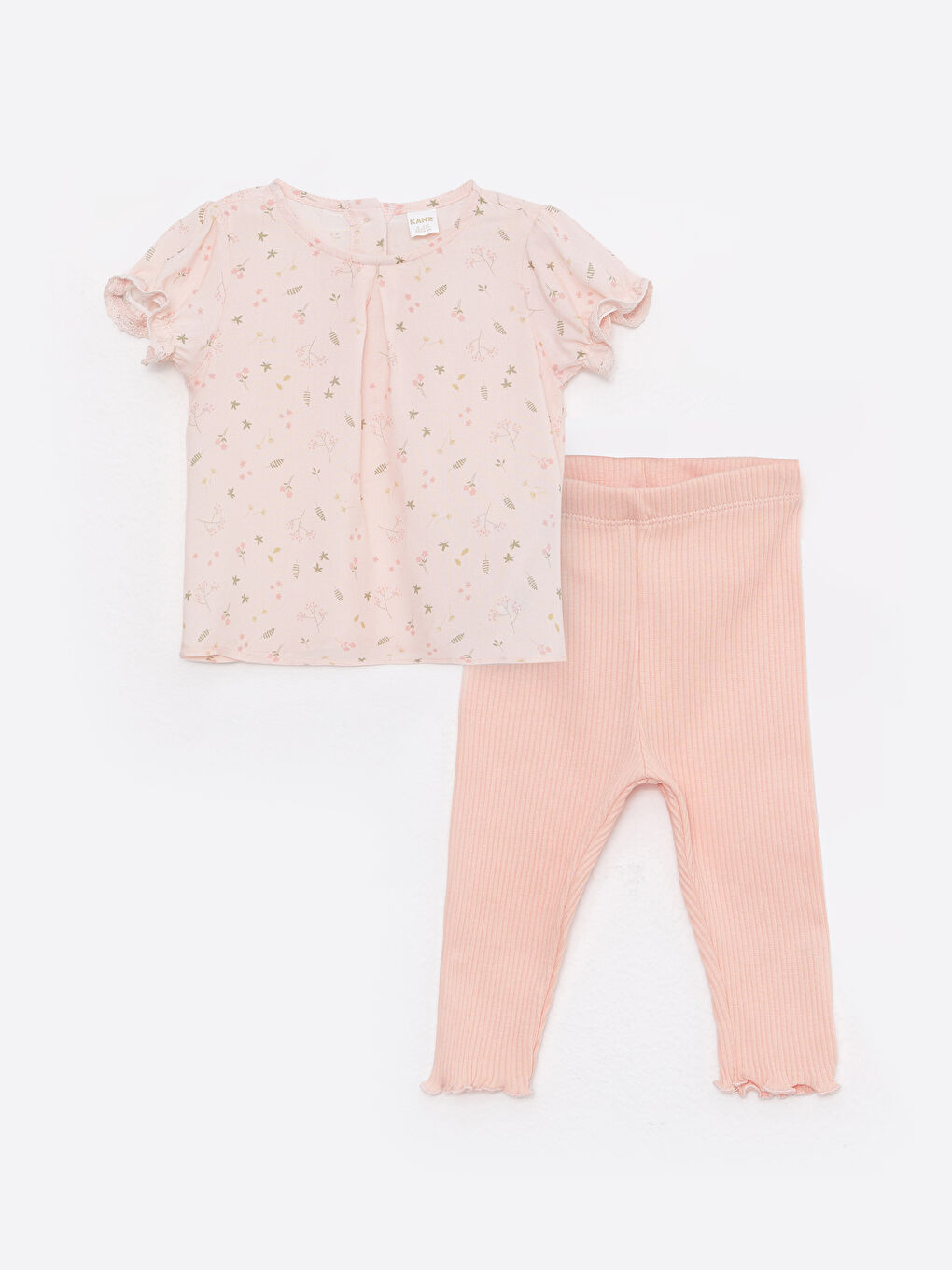 Pembe Bisiklet Yaka Kısa Kollu Baskılı Kız Bebek Tişört ve Tayt 2'li Takım-5