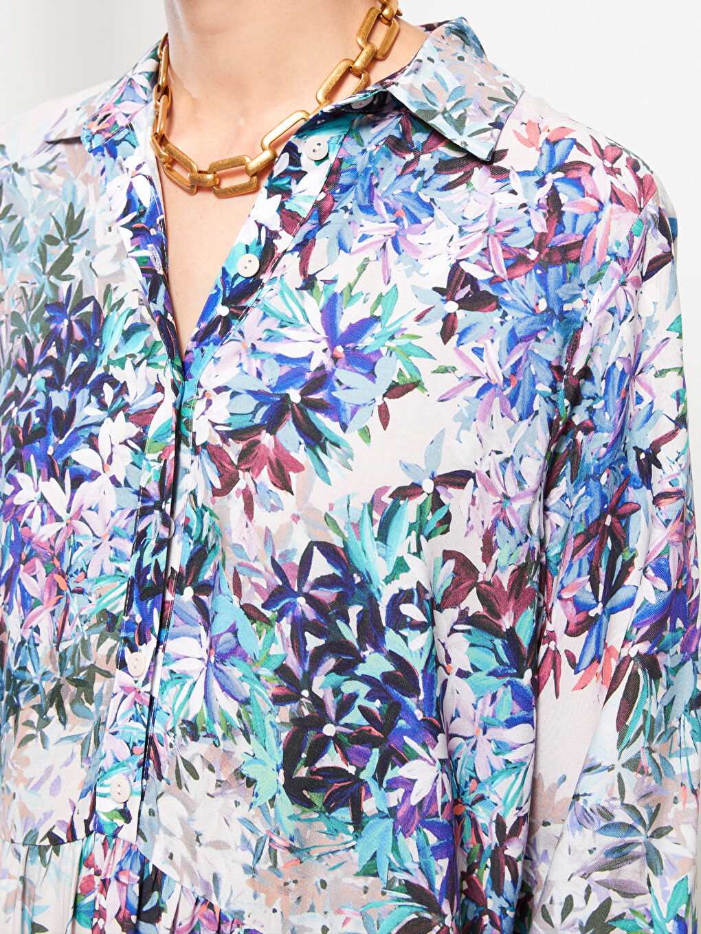 Floral Long Sleeve Viscose Women Shirt Dress -S2IV05Z8-LQQ