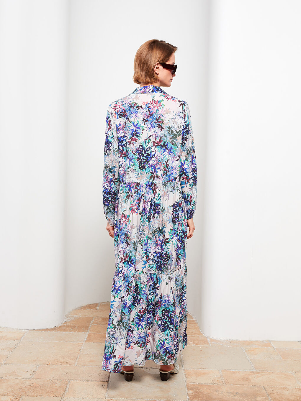 Floral Long Sleeve Viscose Women Shirt Dress -S2IV05Z8-LQQ
