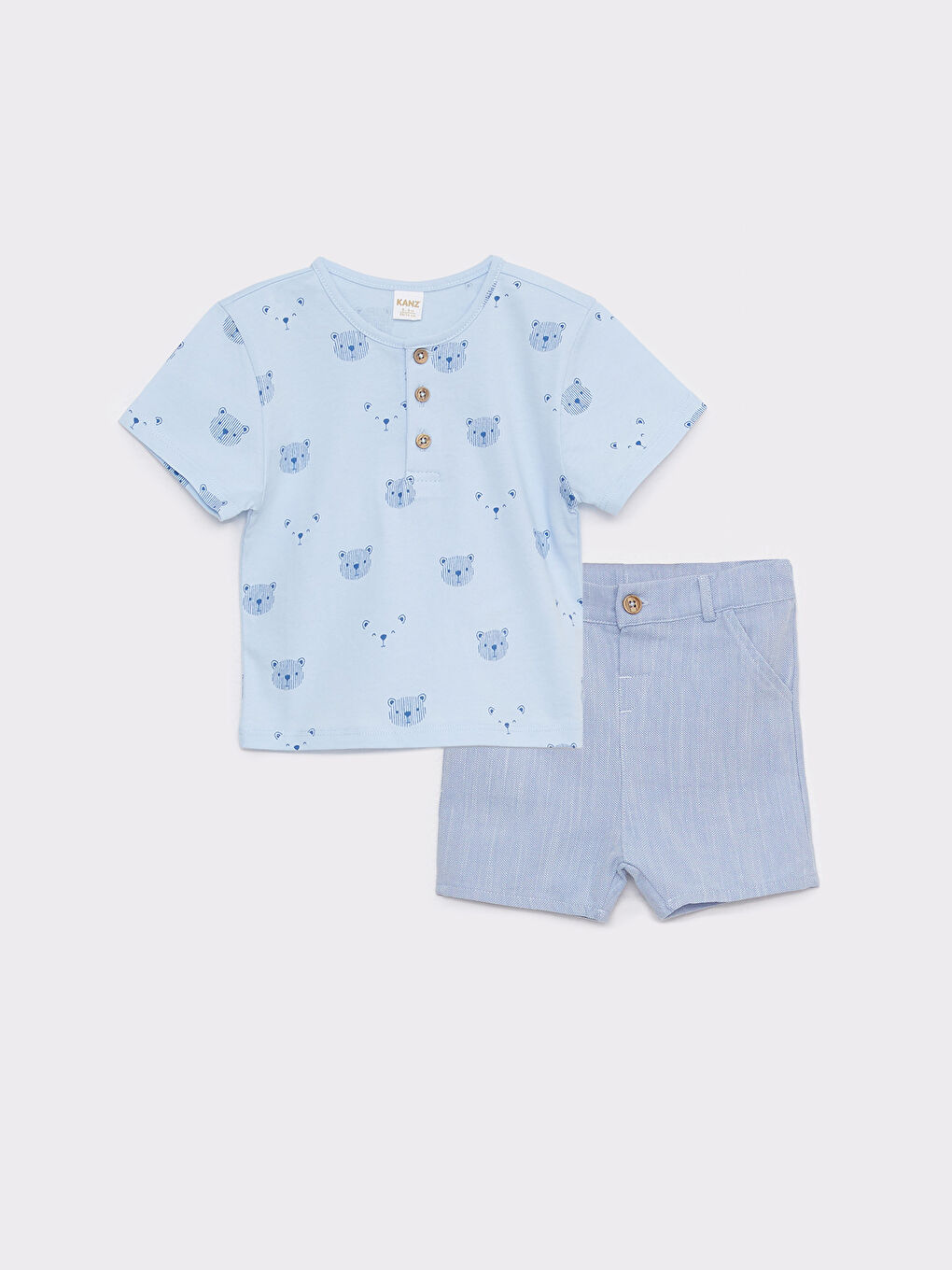 Turkuaz Bisiklet Yaka Kısa Kollu Baskılı Erkek Bebek Tişört ve Şort 2'li Takım-3