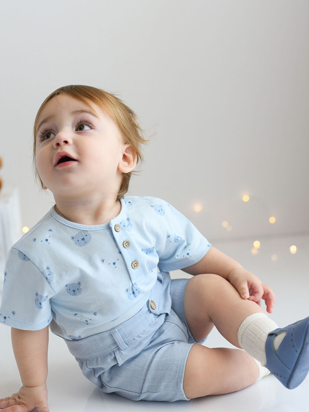 Turkuaz Bisiklet Yaka Kısa Kollu Baskılı Erkek Bebek Tişört ve Şort 2'li Takım-1