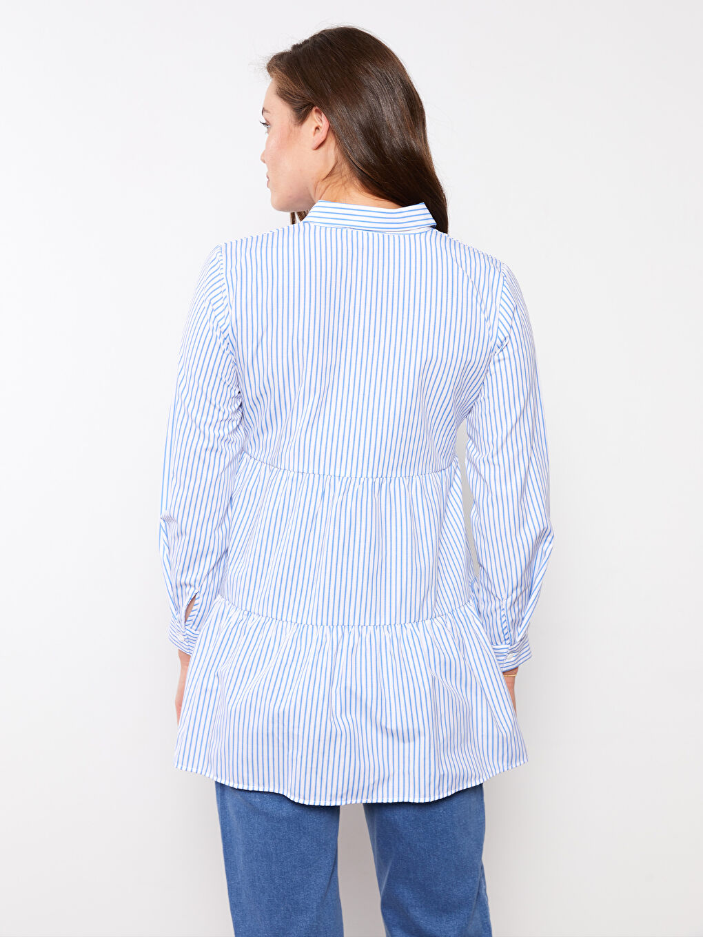 Mavi Çizgili Uzun Kollu Poplin Hamile Gömlek Tunik-4