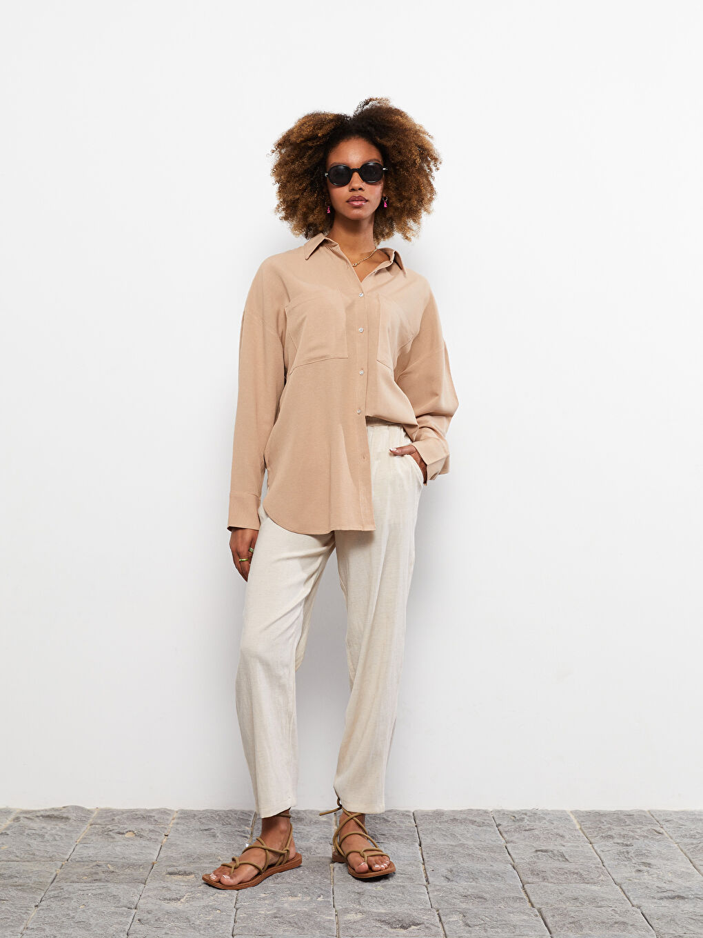 Elastic Waist Comfortable Fit Straight Pocket Women's Trousers Detailed-1