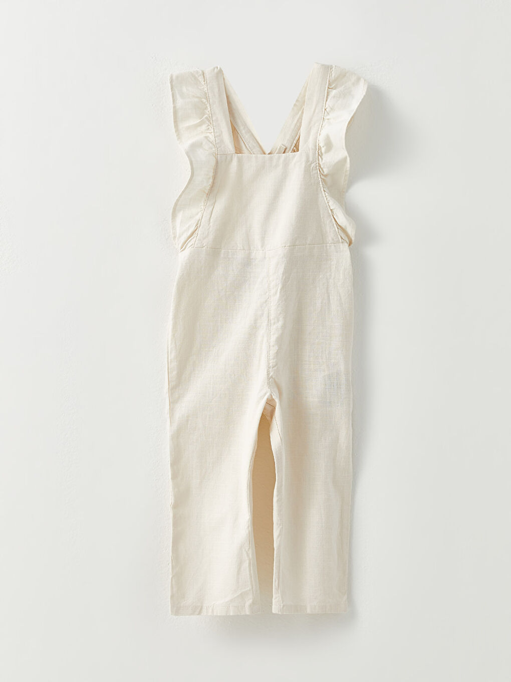 Bej Kare Yaka Askılı Basic Pamuklu Kız Bebek Salopet-2