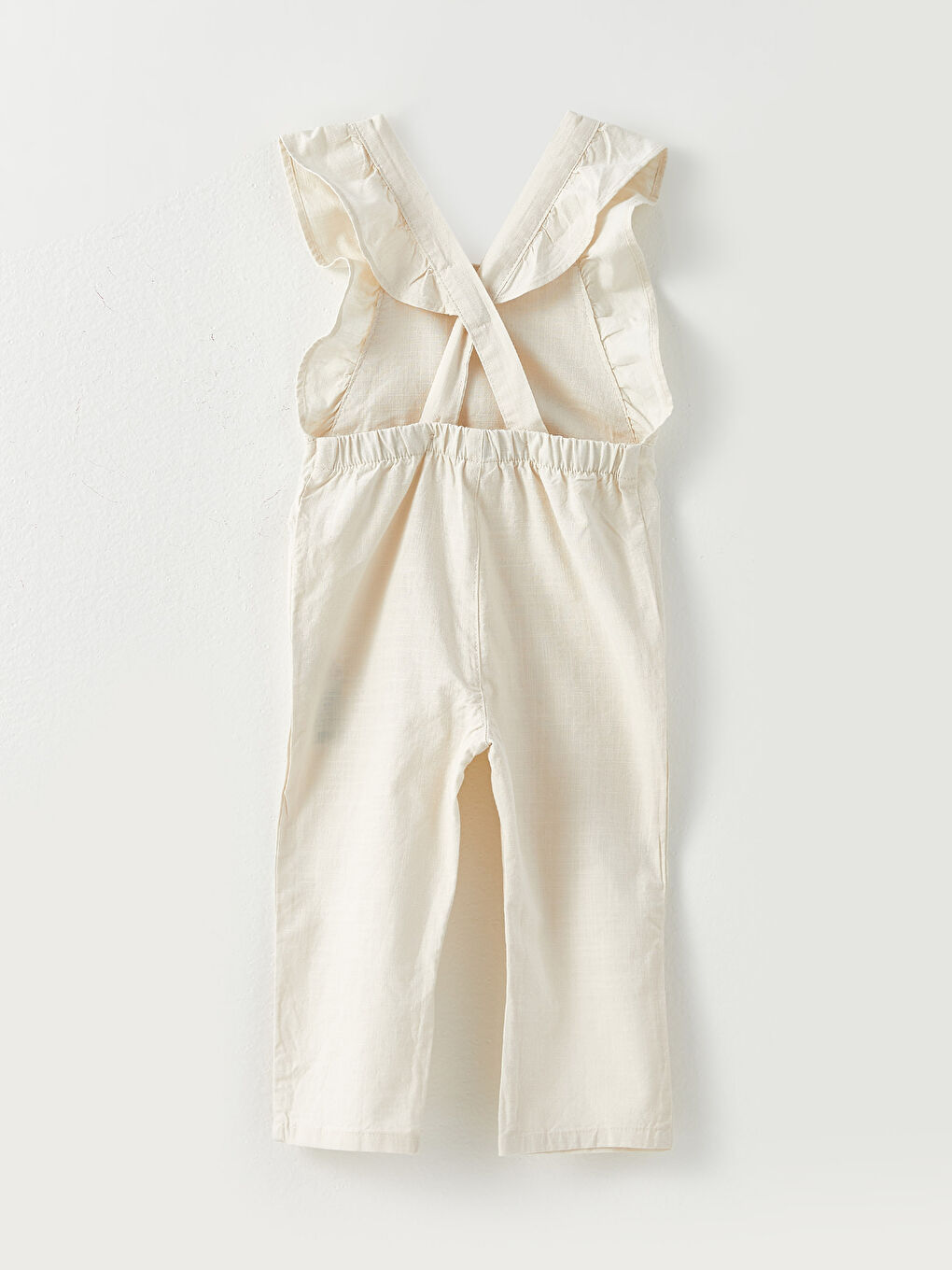 Bej Kare Yaka Askılı Basic Pamuklu Kız Bebek Salopet-3