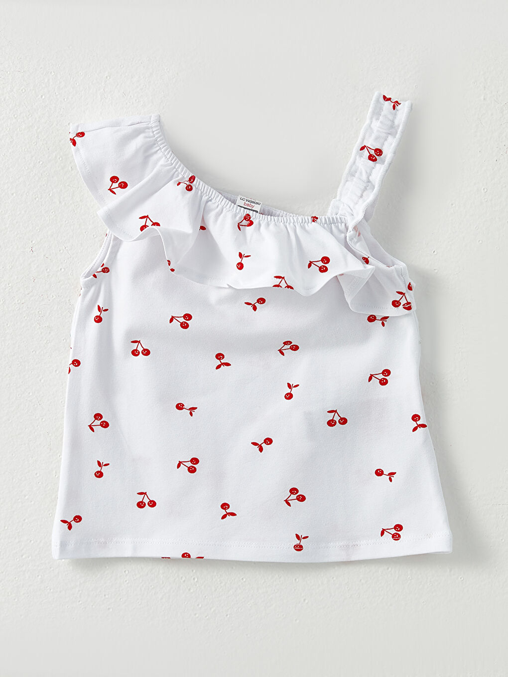 Beyaz Kayık Yaka Baskılı Pamuklu Kız Bebek Atlet