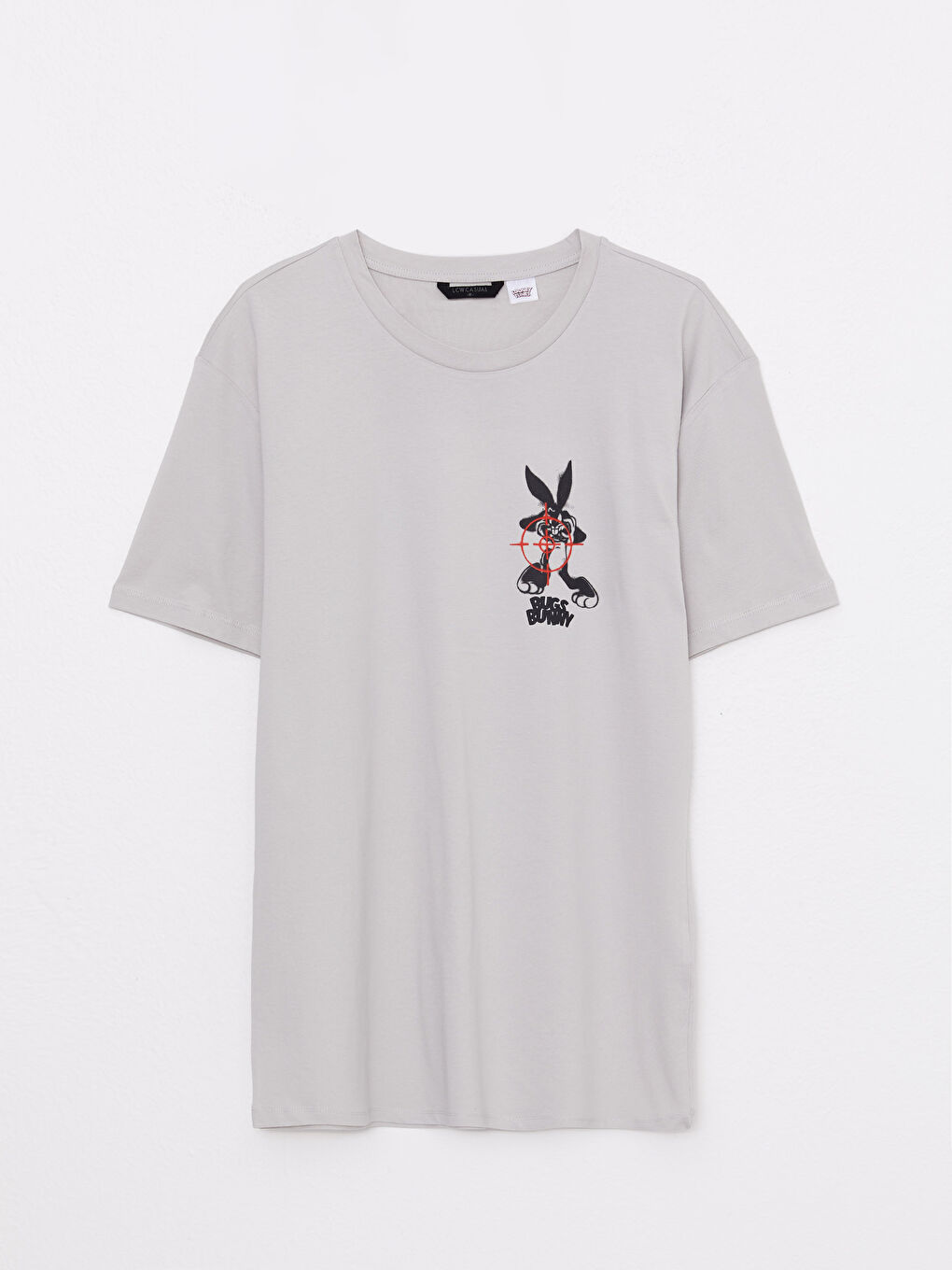 Bej Bisiklet Yaka Kısa Kollu Bugs Bunny Baskılı Penye Erkek Tişört-4