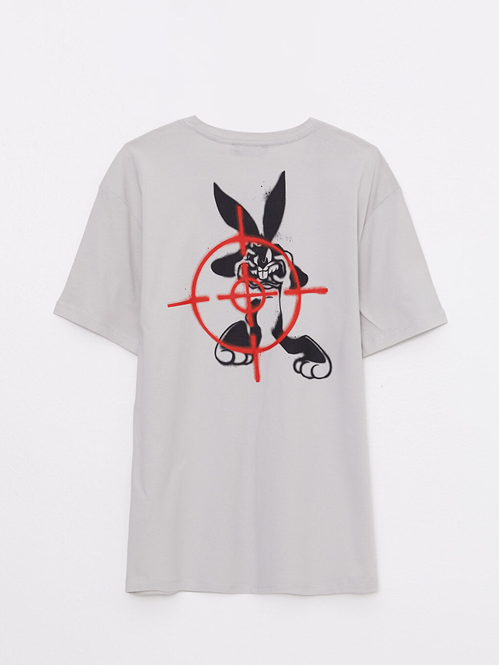Bej Bisiklet Yaka Kısa Kollu Bugs Bunny Baskılı Penye Erkek Tişört-5