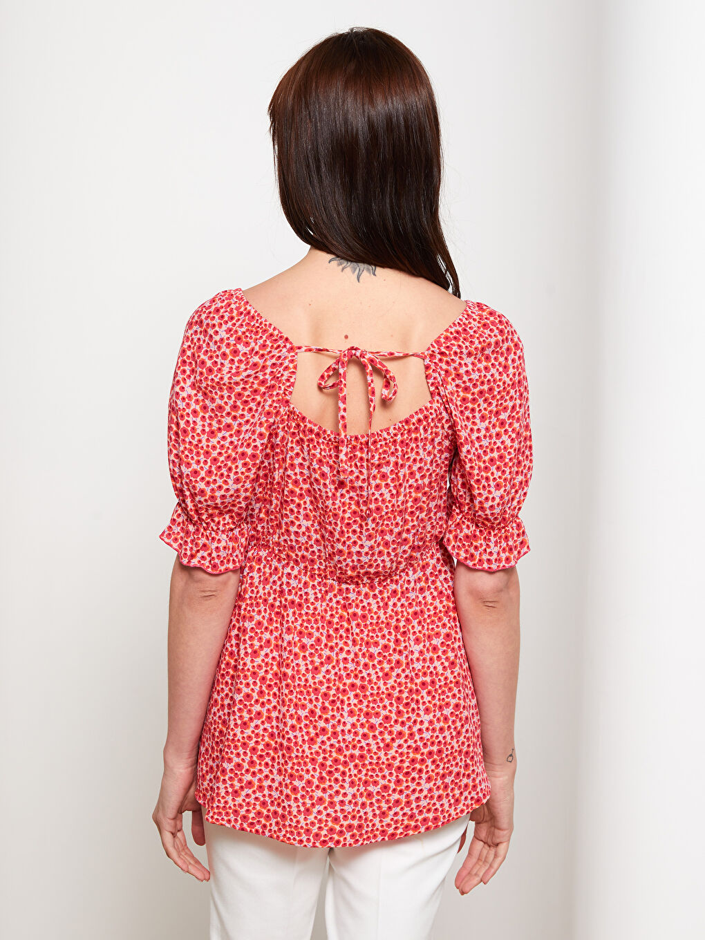 Square Neck Floral Short Sleeve Crinkle Maternity Blouse -S2IV88Z8-LT4