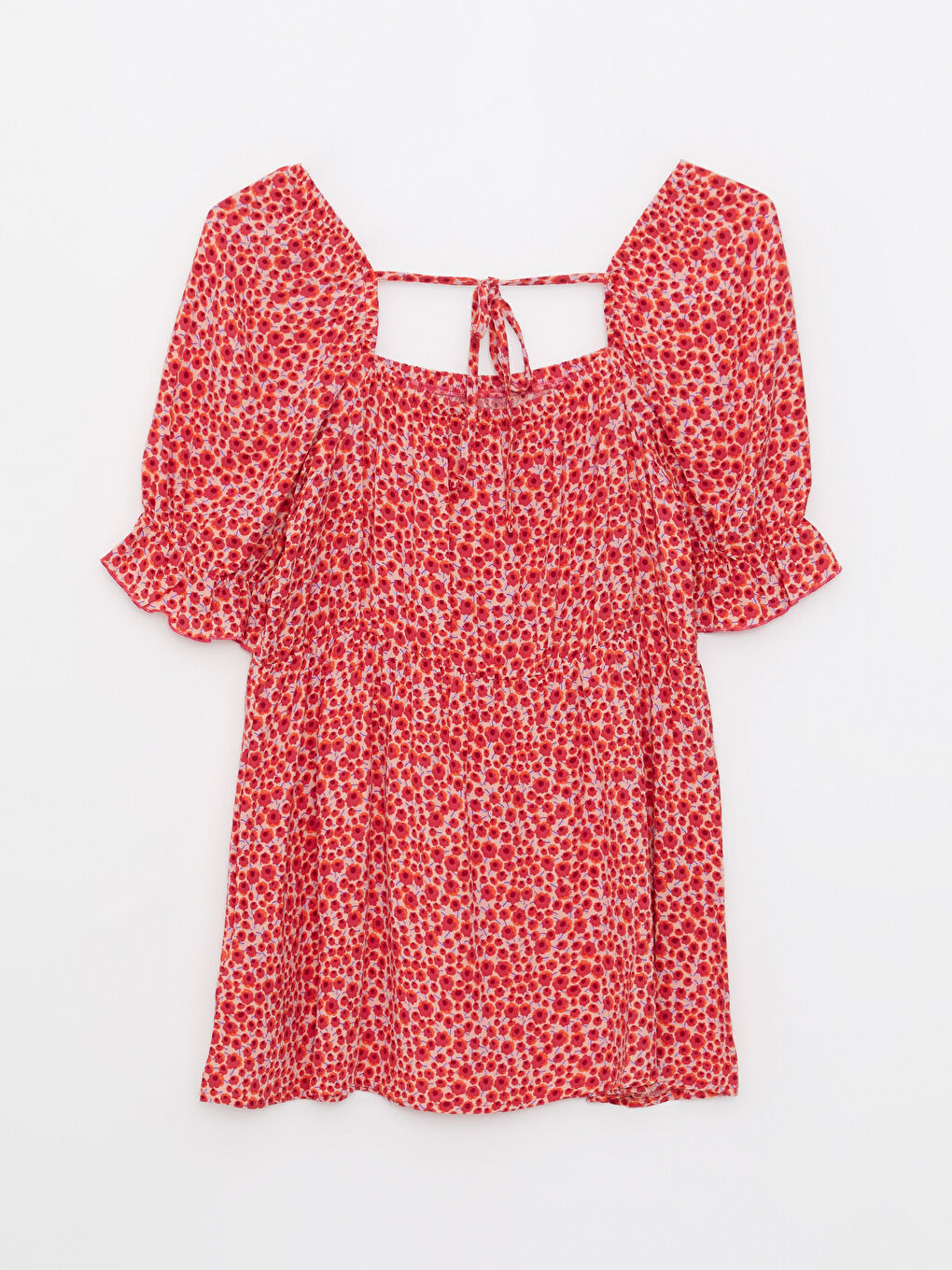 Square Neck Floral Short Sleeve Crinkle Maternity Blouse -S2IV88Z8-LT4