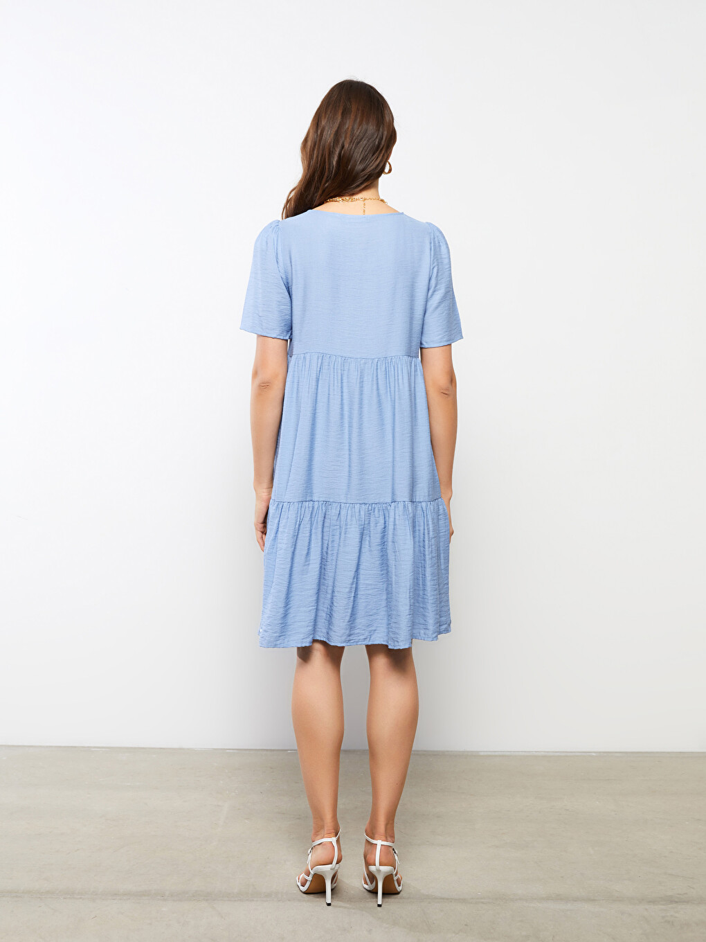 V Neck Plain Short Sleeve Women's Dress-4