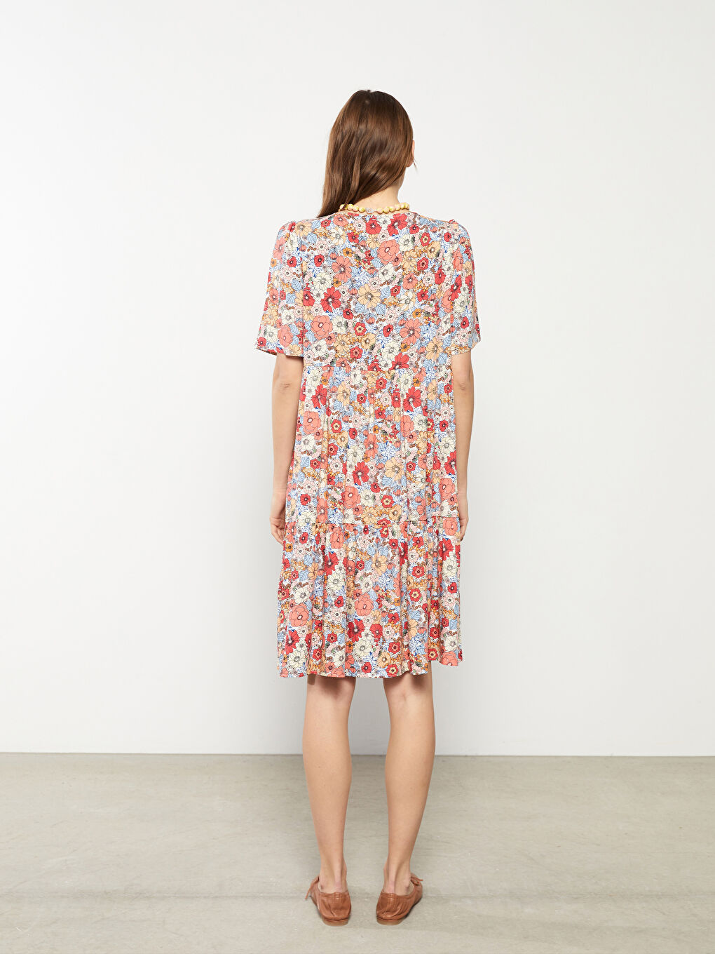 V-Neck Floral Short Sleeve Viscose Women's Dress -S2IV94Z8-F9C