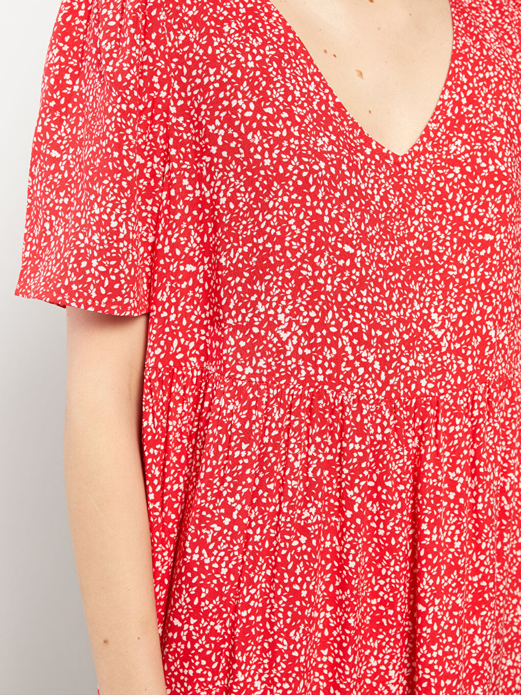 V Neck Patterned Short Sleeve Viscose Women Dress-3