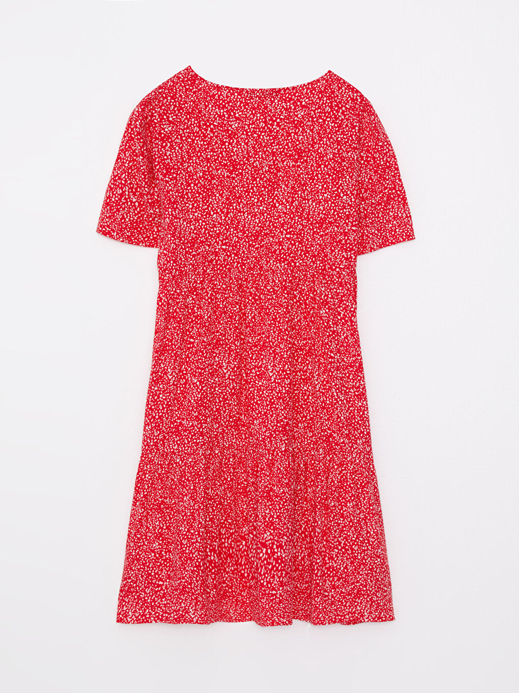 V Neck Patterned Short Sleeve Viscose Women Dress-6