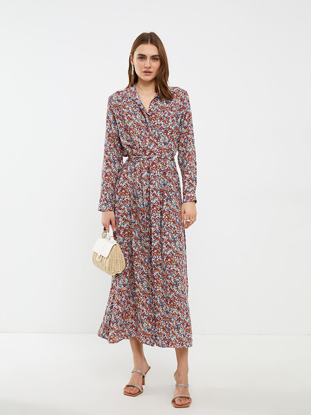 LCWAIKIKI Classic Robe Chemise Femme Florale en Viscose à Manches Longues -S2IV95Z8-F9C