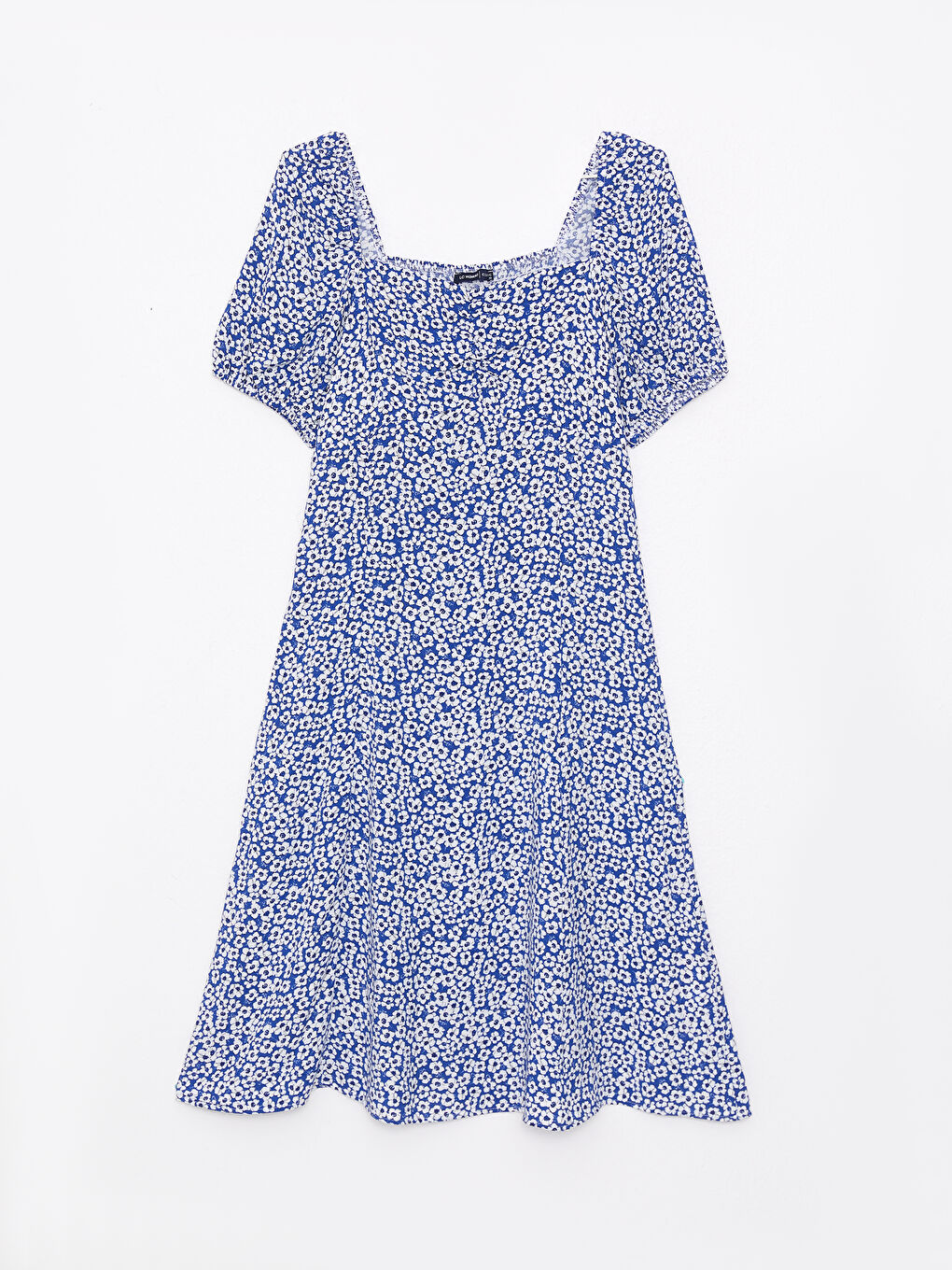 فستان للسيدات بياقة على شكل قلب مُزهر كم قصير فيسكوز-5