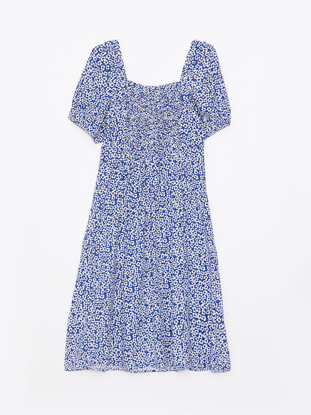 فستان للسيدات بياقة على شكل قلب مُزهر كم قصير فيسكوز-6