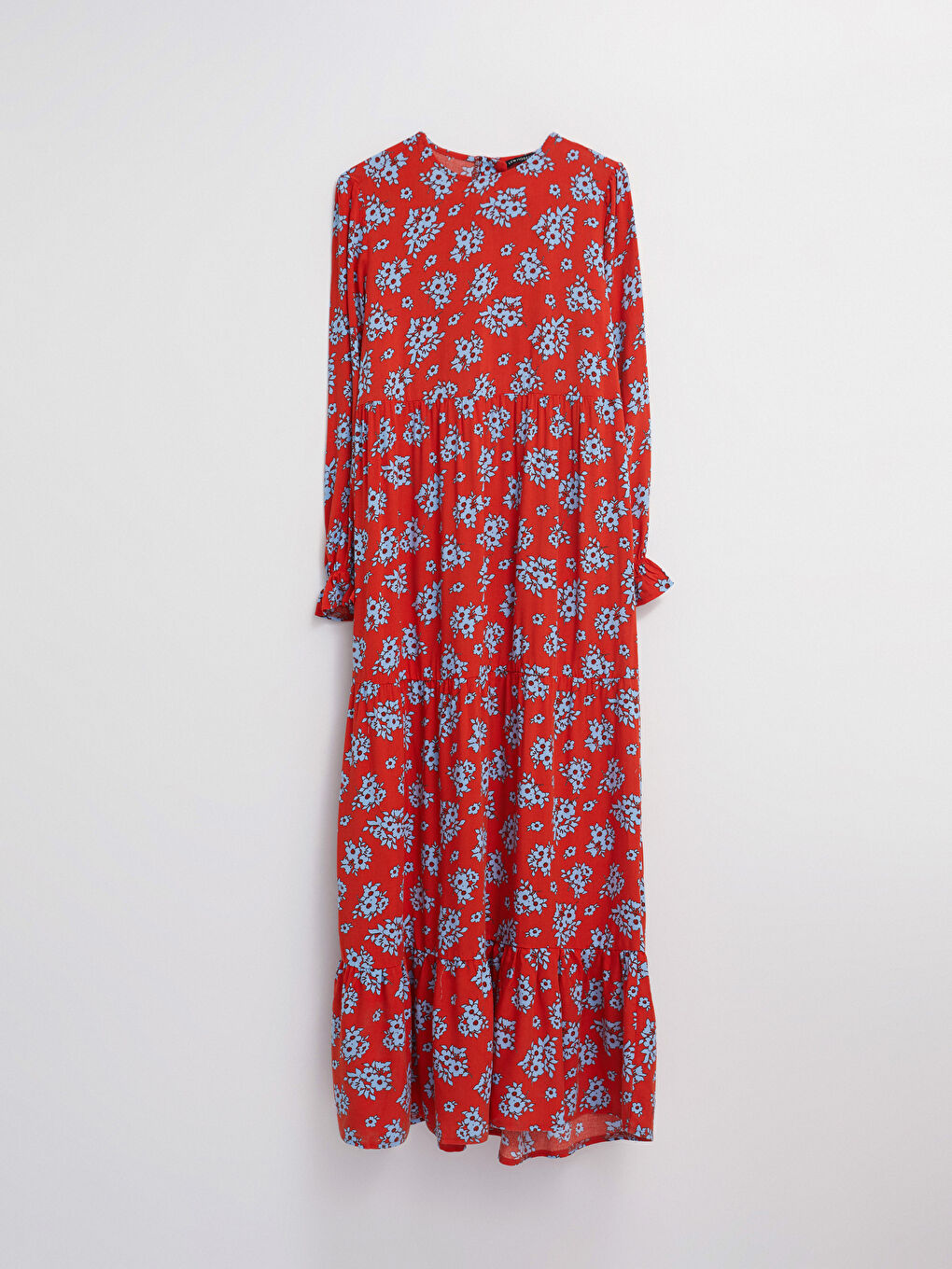 Crew Neck Floral Long Sleeve Viscose Women's Dress-5