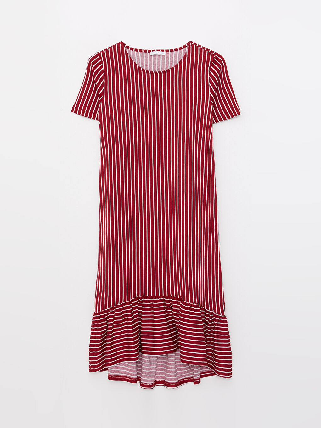 Kırmızı Bisiklet Yaka Çizgili Kısa Kollu Pamuklu Kadın Elbise-6