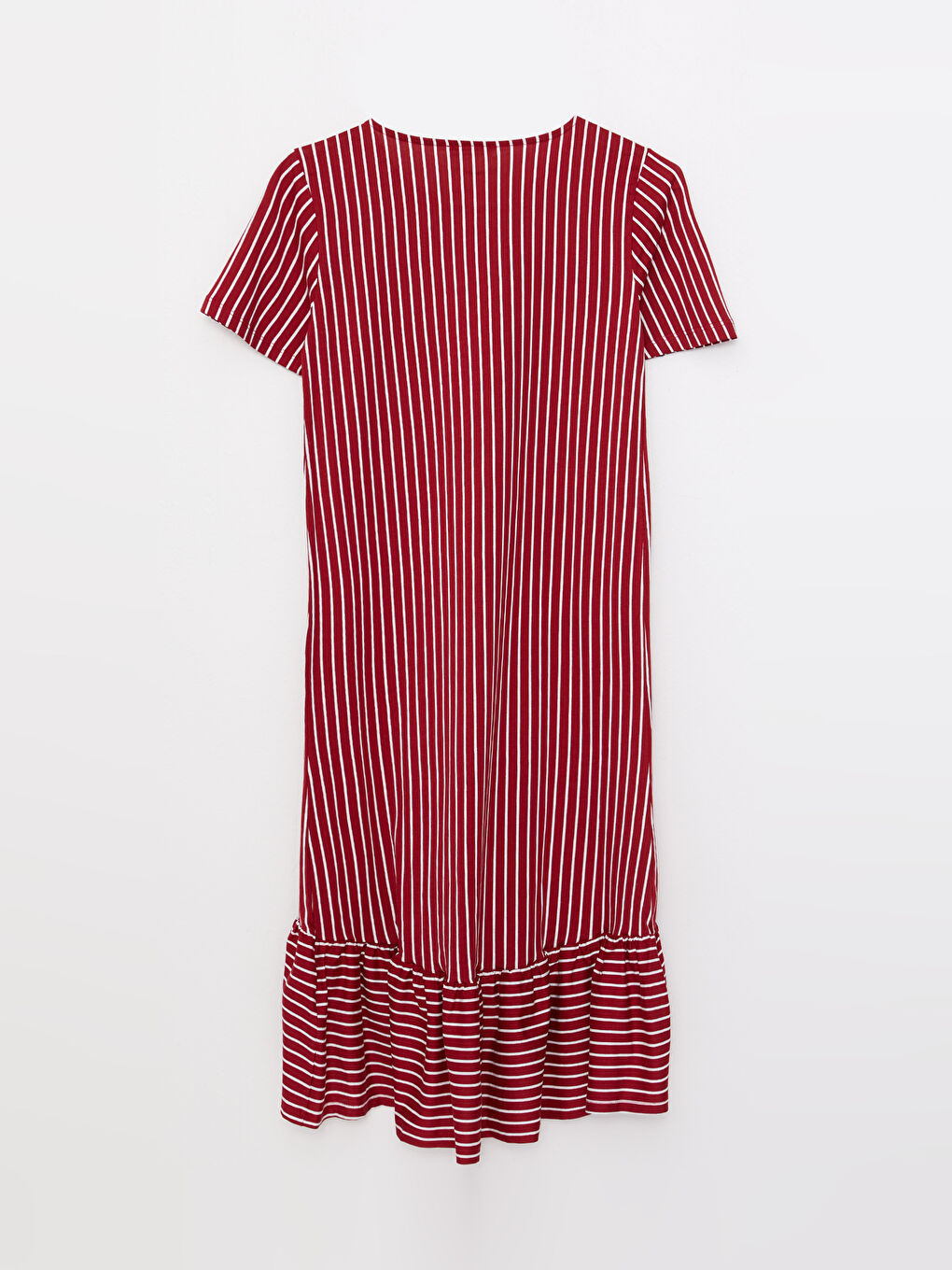 Kırmızı Bisiklet Yaka Çizgili Kısa Kollu Pamuklu Kadın Elbise-7