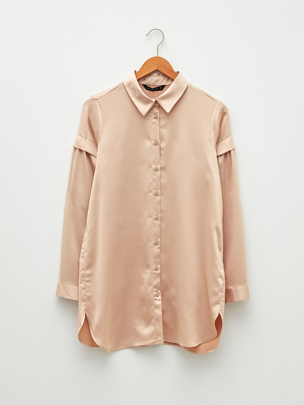 قميص تونيك ساتان كم طويل سادة للسيدات