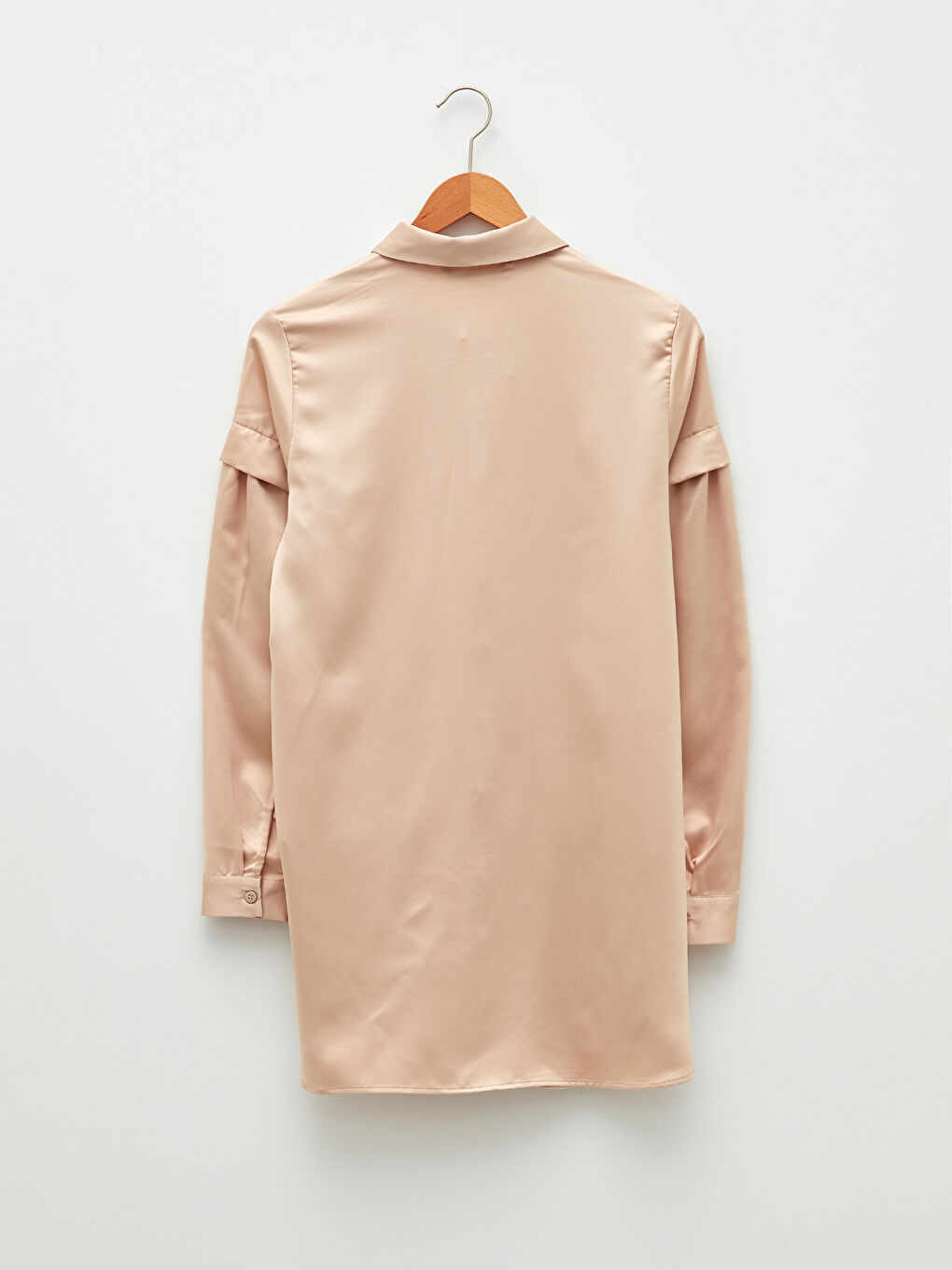 قميص تونيك ساتان كم طويل سادة للسيدات-1