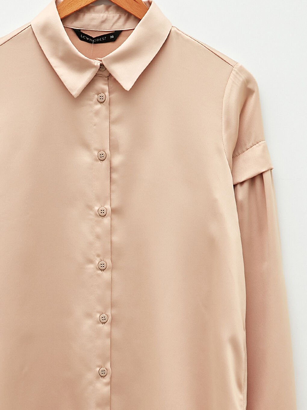 قميص تونيك ساتان كم طويل سادة للسيدات-2