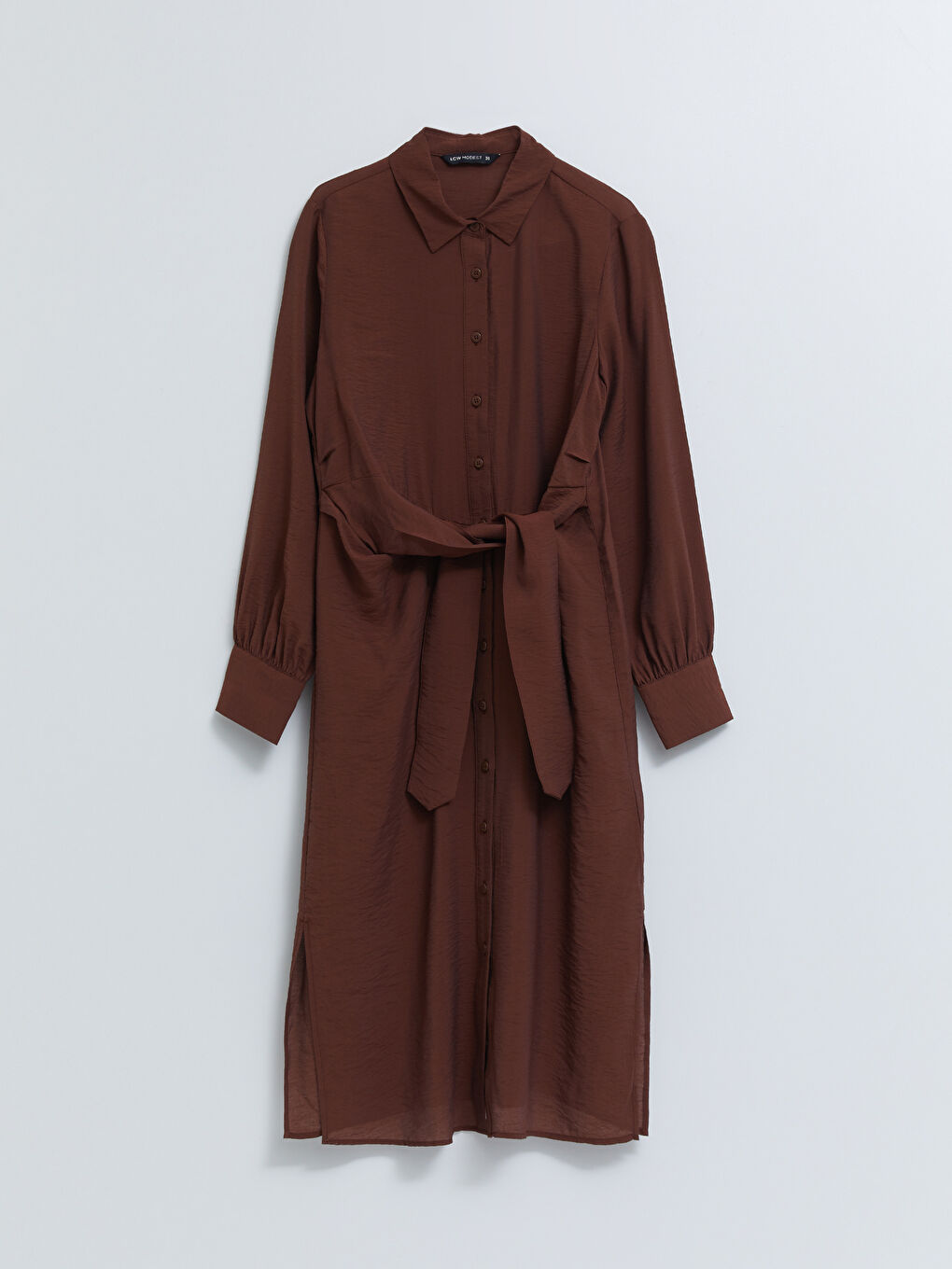 Kahverengi Düz Uzun Kollu Kadın Gömlek Tunik-4