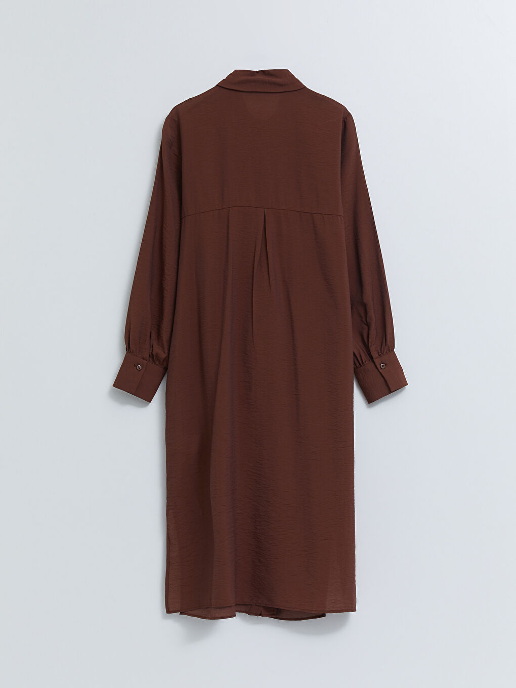 Kahverengi Düz Uzun Kollu Kadın Gömlek Tunik-5