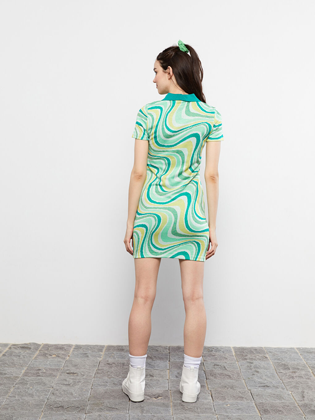 Polo Neck Patterned Short Sleeve Women's Bodycon Dress -S2IY13Z8-PZS