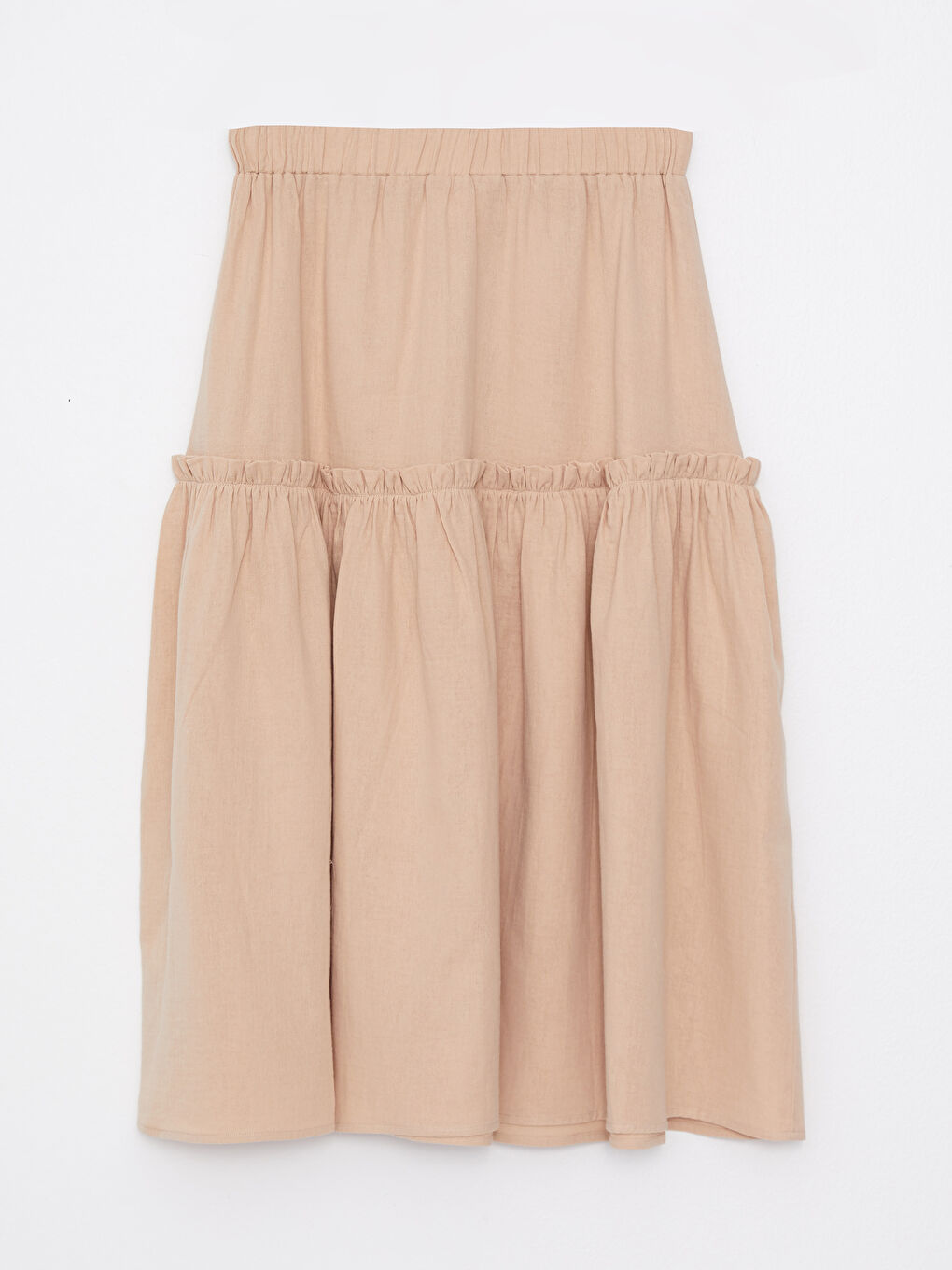 Bej Kadın Beli Lastikli Düz Volanlı Etek-5