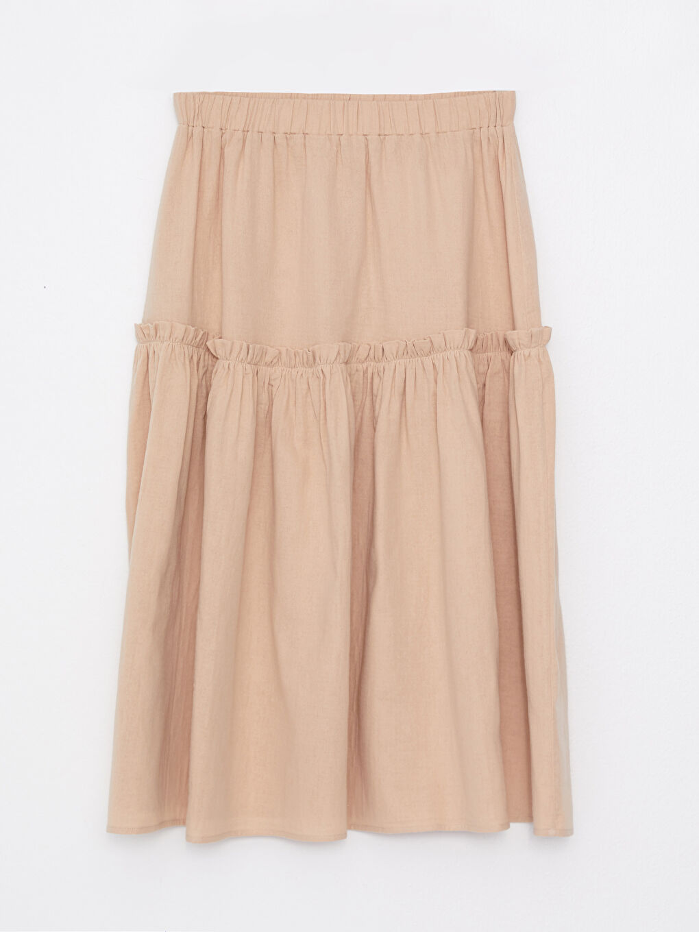 Bej Kadın Beli Lastikli Düz Volanlı Etek-4