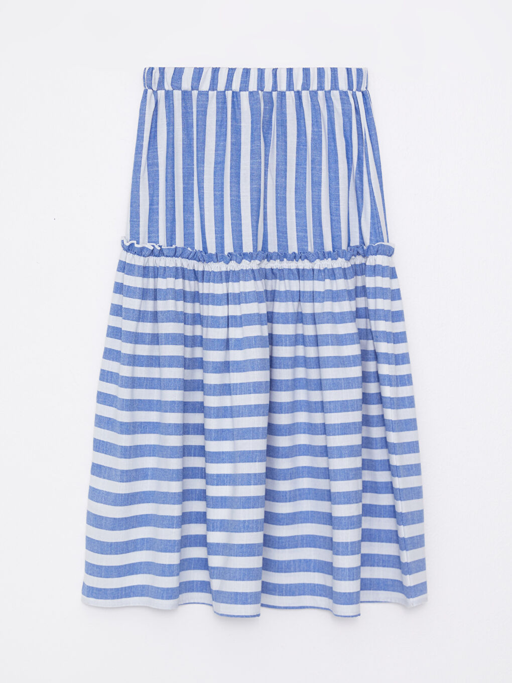 Mavi Beli Lastikli Çizgili Kadın Volanlı Etek-6