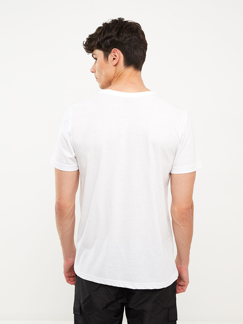 Beyaz Bisiklet Yaka Kısa Kollu Baskılı Erkek Tişört-6