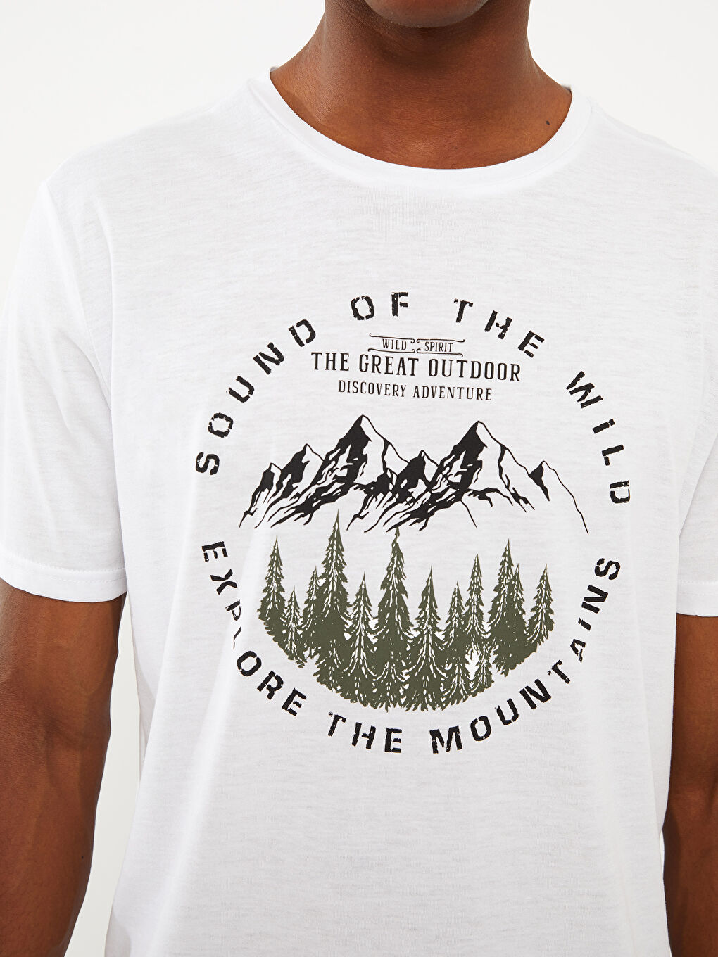 Beyaz Bisiklet Yaka Kısa Kollu Baskılı Erkek Tişört-3