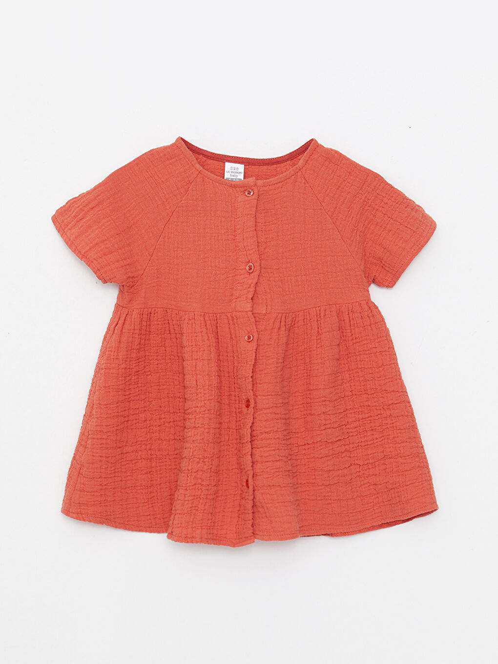 Turuncu Bisiklet Yaka Kısa Kol Basic Pamuklu Kız Bebek Elbise