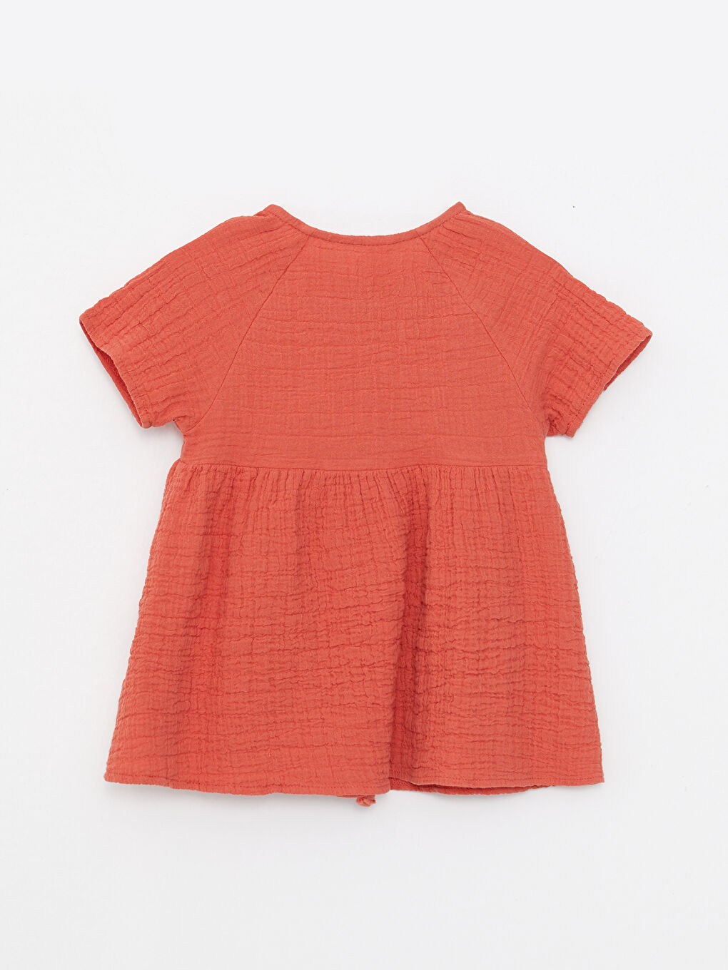 Turuncu Bisiklet Yaka Kısa Kol Basic Pamuklu Kız Bebek Elbise-1