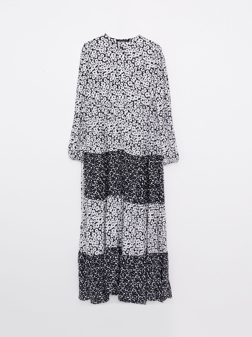 Bisiklet Yaka Çiçekli Uzun Kollu Viskon Kadın Elbise-6