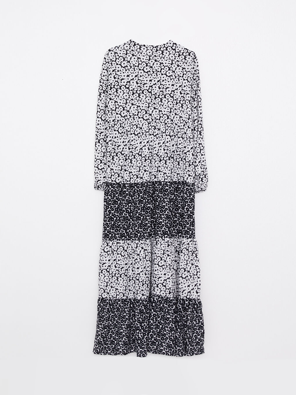 Bisiklet Yaka Çiçekli Uzun Kollu Viskon Kadın Elbise-7