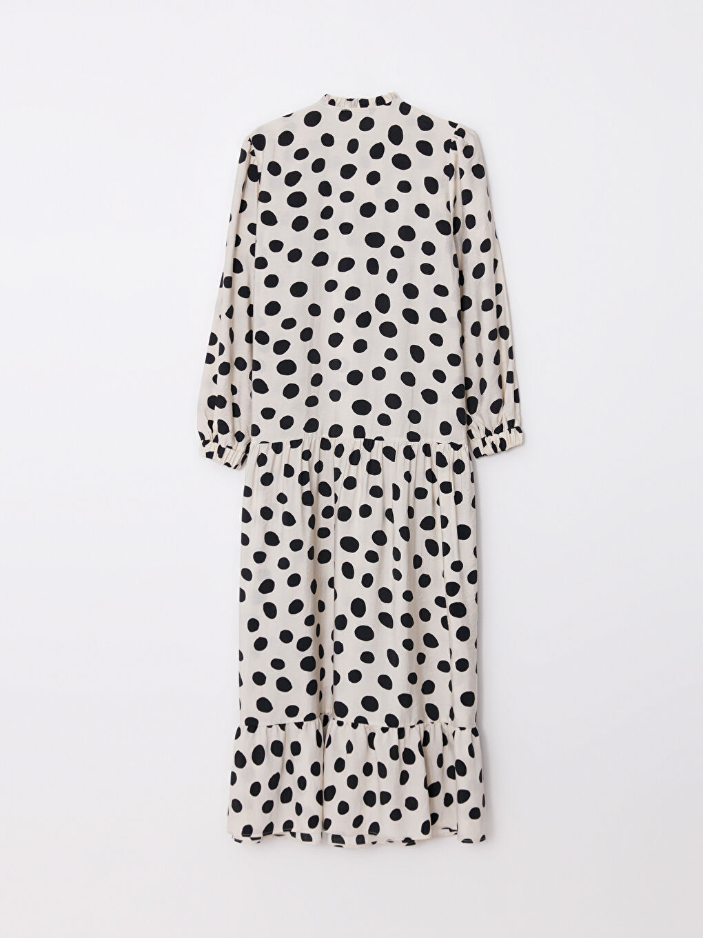 Frilly Tied Collar Polka Dot Long Sleeve Women's Dress-5