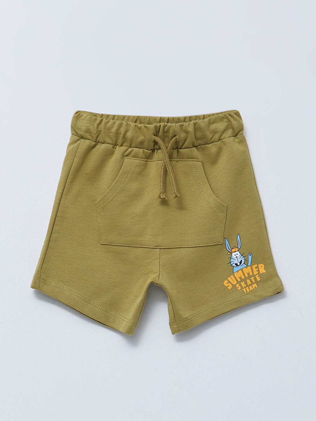 Haki Beli Lastikli Baskılı Erkek Bebek Şort