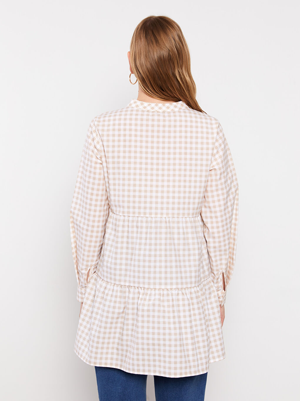 Grandad Collar Plaid Long Sleeve Poplin Maternity Tunic-4