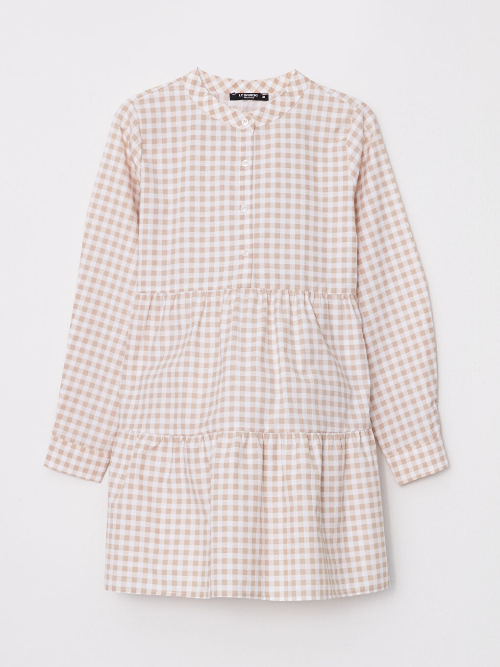 Grandad Collar Plaid Long Sleeve Poplin Maternity Tunic-5